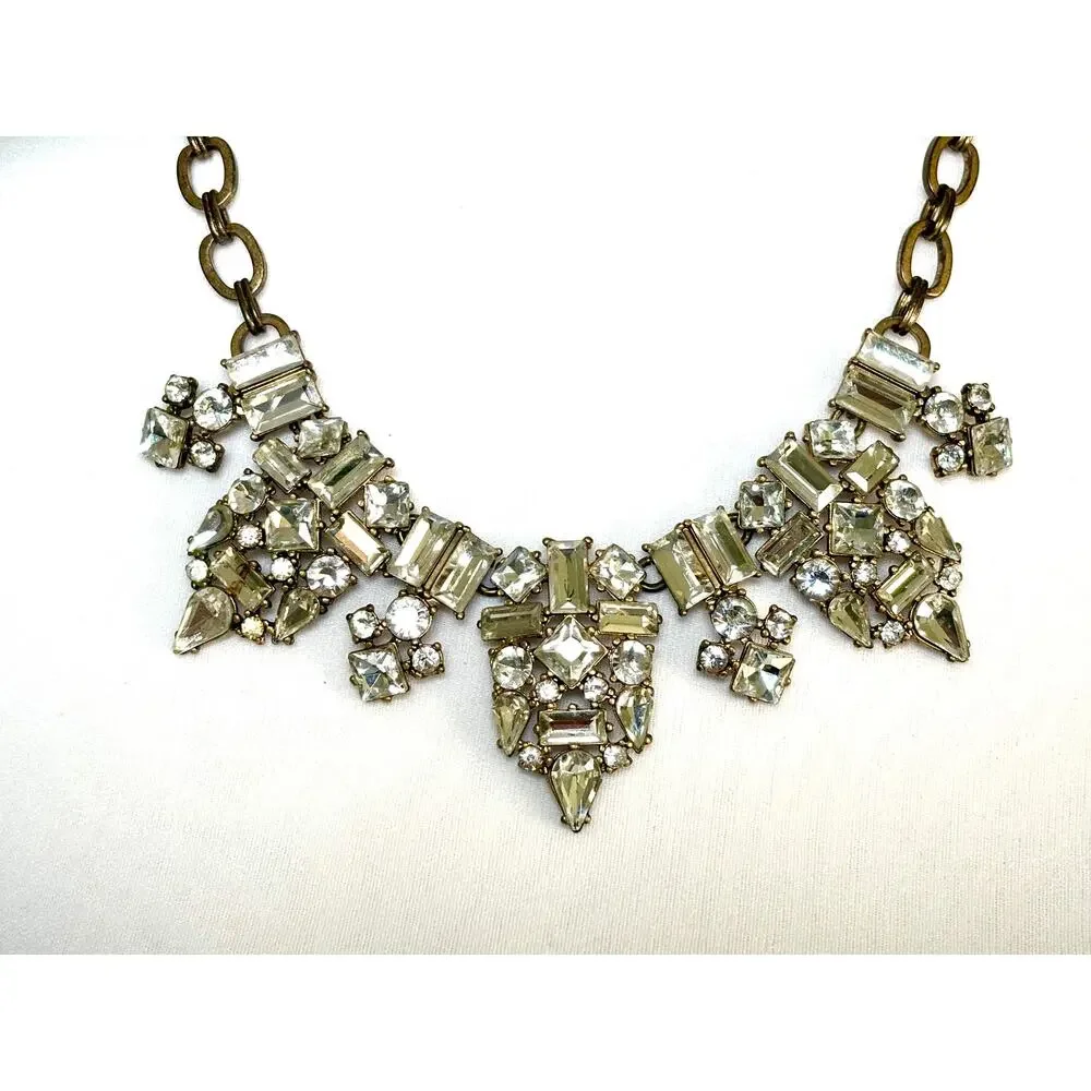 Vintage J. Crew Gold Tone Crystal Cluster Statement Necklace EUC